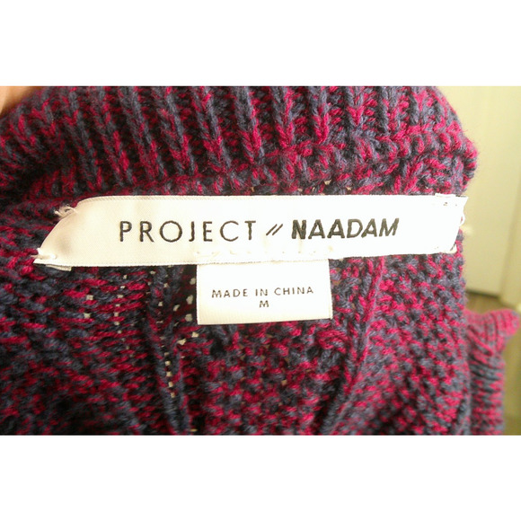 Project Naadam Women's Medium Cold Shoulder Knit Woven Sweater with Tie Sleeves - Picture 6 of 9